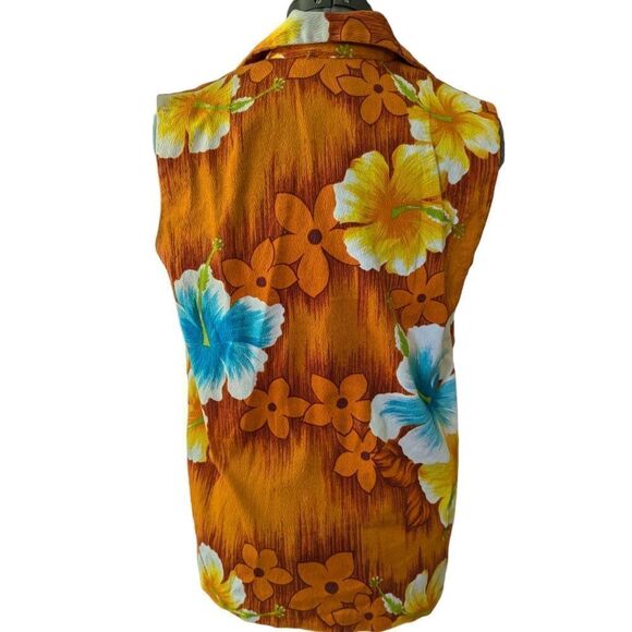 Bark cloth vintage Hawaiian tropical print button up sleeveless shirt - Picture 3 of 9